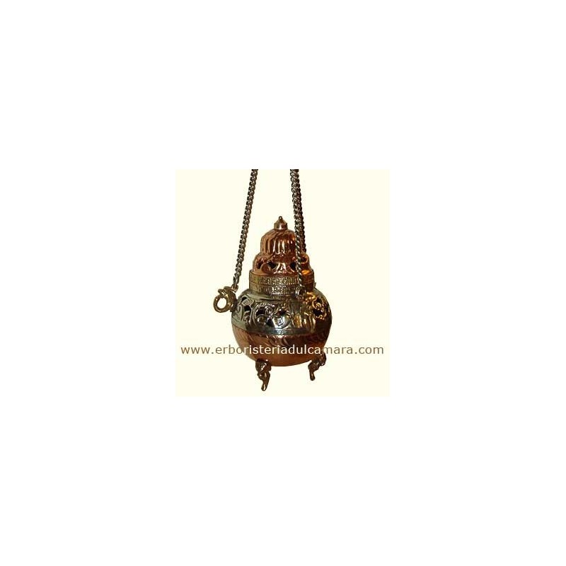 Turibolo Tibetano (Turibolo in Metallo Decorato Munito di Catena) Dhanvantari - Regali di Natale