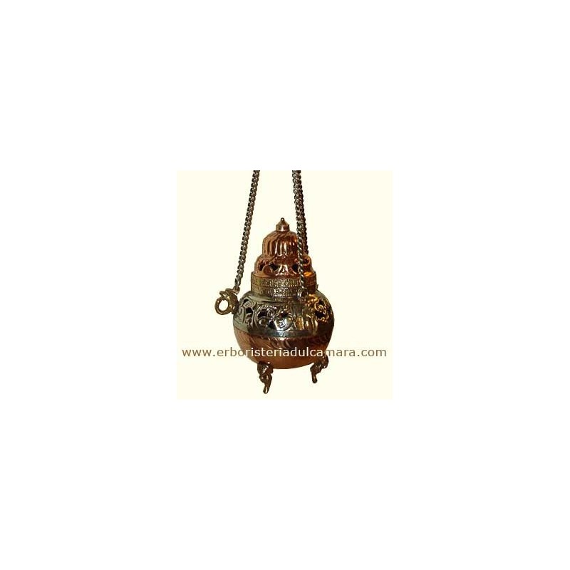 Turibolo Tibetano (Turibolo in Metallo Decorato Munito di Catena) Dhanvantari - Regali di Natale Turibolo Tibetano (Turibolo in Metallo Decorato Munito di Catena) Dhanvantari - Regali di Natale