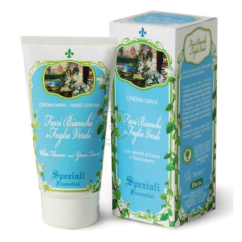 Crema Mani Fiori Bianchi e Foglie Verdi (75 ml) Derbe Speziali Fiorentini - Natale Crema Mani Fiori Bianchi e Foglie Verdi (75 ml) Derbe Speziali Fiorentini - Natale