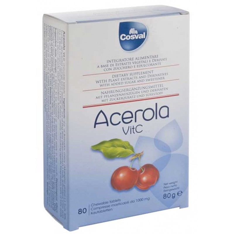 Acerola Tavolette Masticabili (80 Tavolette da 1000 mg) Cosval - Vitamina C Acerola Tavolette Masticabili (80 Tavolette da 1000 mg) Cosval - Vitamina C