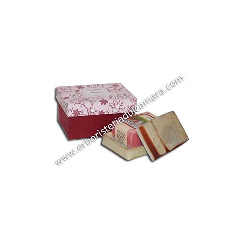 Confezione Regalo Sapone Rosa con Portasapone in Gres (400 g) Dhanvantari - Cosmesi