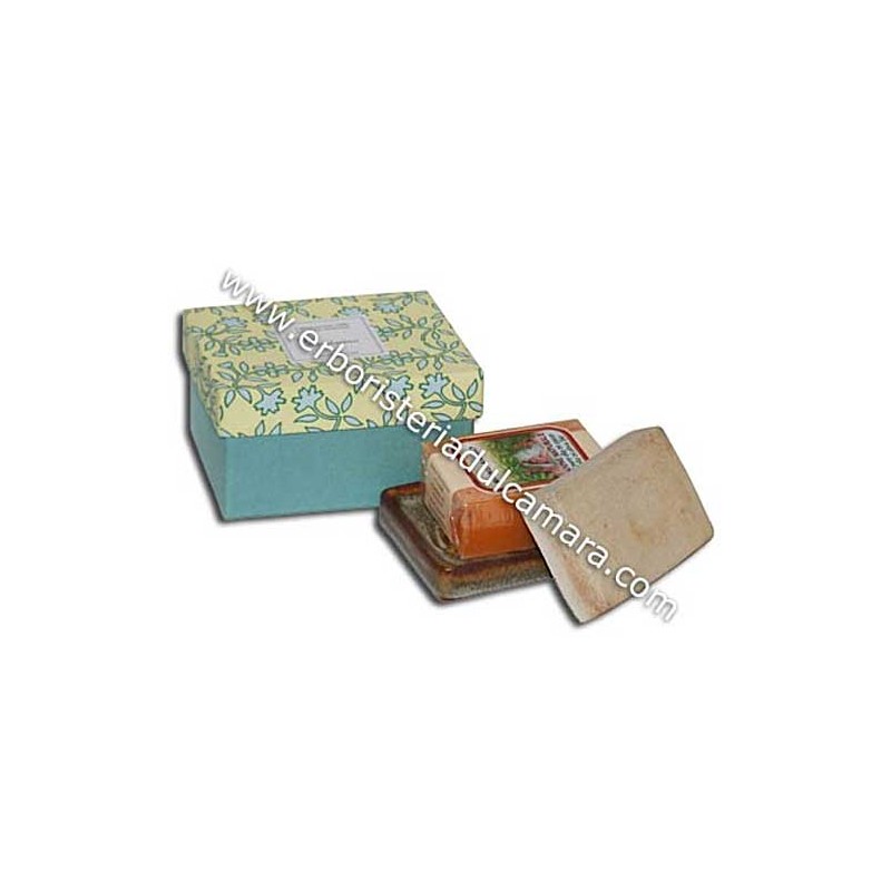 Confezione Regalo Sapone Mandarino con Portasapone in Gres (400 g) Dhanvantari - Cosmesi Confezione Regalo Sapone Mandarino con Portasapone in Gres (400 g) Dhanvantari - Cosmesi