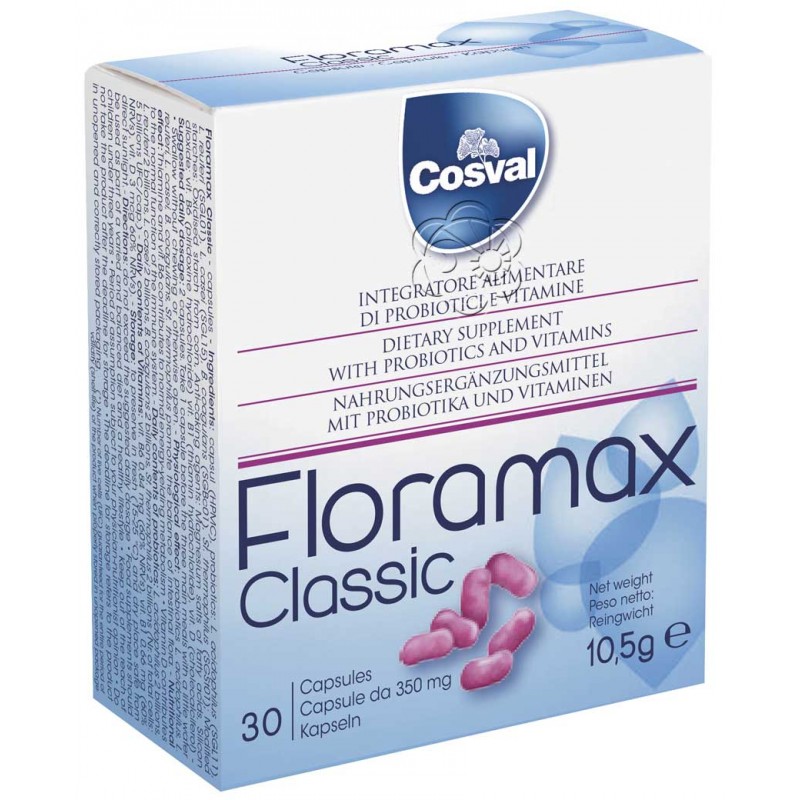 Floramax - Fermenti Lattici + Vitamine (20 Capsule da 350 mg) - Cosval - Ripristinare la Flora Batterica Intestinale Floramax - Fermenti Lattici + Vitamine (20 Capsule da 350 mg) - Cosval - Ripristinare la Flora Batterica Intestinale