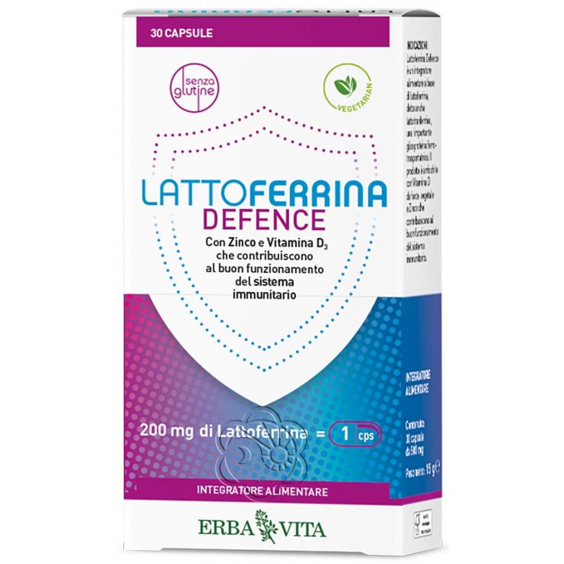 Lattoferrina Defence (30 Capsule da 200 mg) Erba Vita - Sistema Immunitario, Difese Lattoferrina Defence (30 Capsule da 200 mg) Erba Vita - Sistema Immunitario, Difese